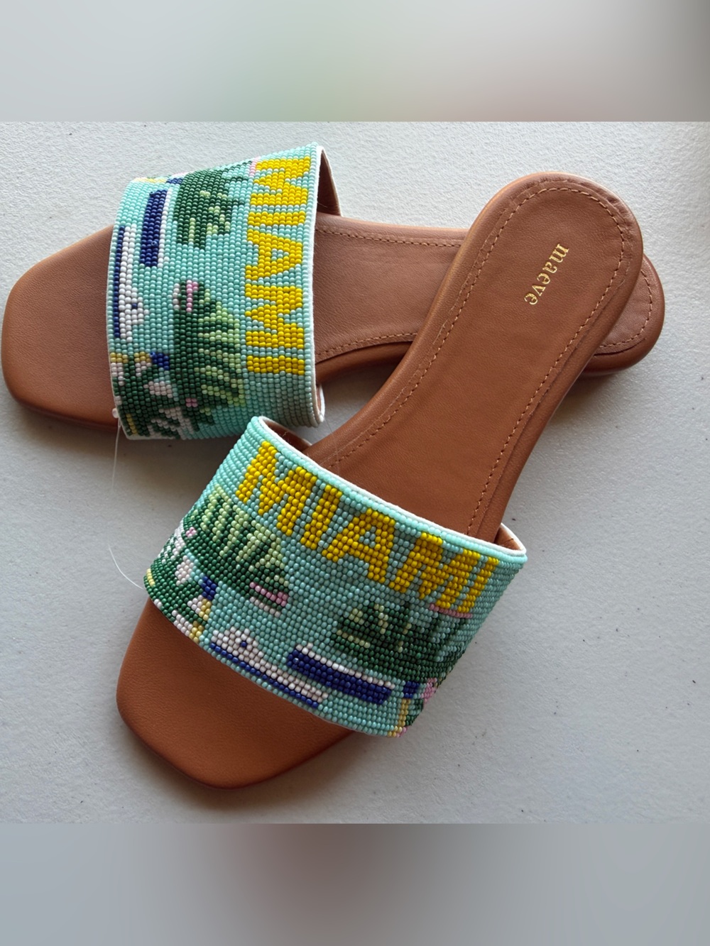 Maeve Fiona Beaded Miami Slide Sandals Blue Beaded Size 36 NWT